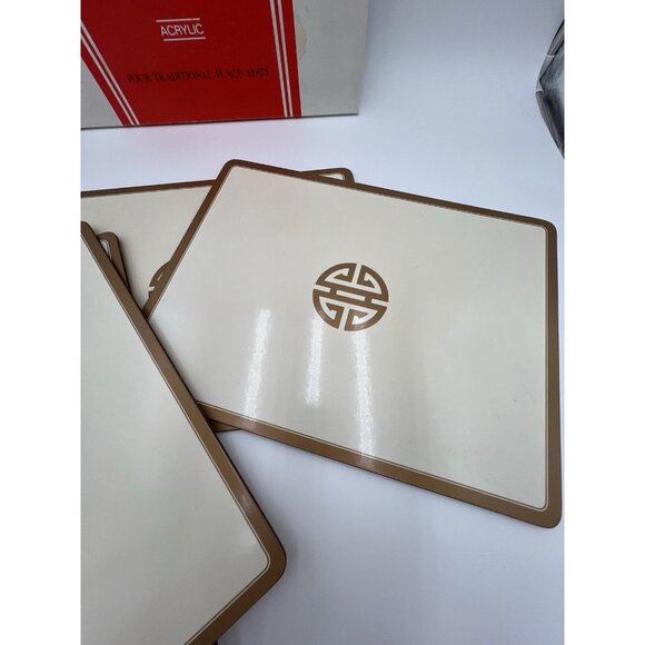 VTG RARE 1980's Pimpernel Asian Motif Acrylic Cork Back Placemats Set of 4 - Picture 5 of 8